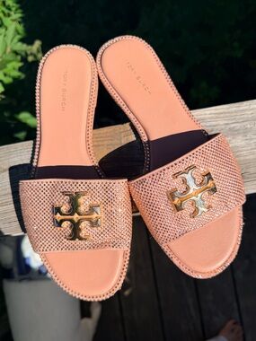 Used- Tory Burch Blush Pink Crystal Slide Sandals